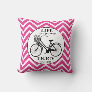 Enjoy The Ride   Bicycle With Flowers Motivational Throw Pillow
