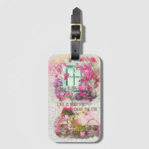 Enjoy The Ride   Watercolor Bicycle With Flowers Luggage Tag