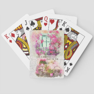 Enjoy The Ride Watercolor Bicycle With Flowers Playing Cards