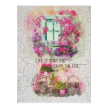 Enjoy The Ride | Watercolor Bicycle With Flowers