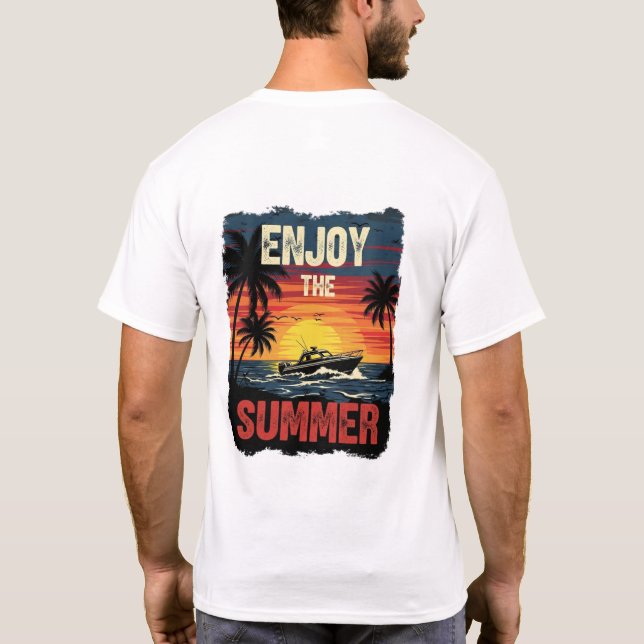 Enjoy the Summer – Retro Sunset Beach Vibes T-Shirt (Back)