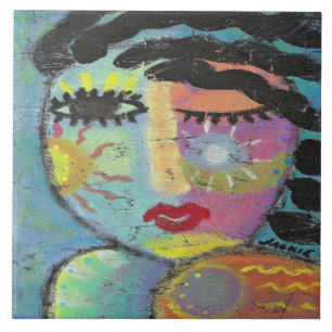 Enjoy the Sunshine Abstract Portrait of a Woman Tile