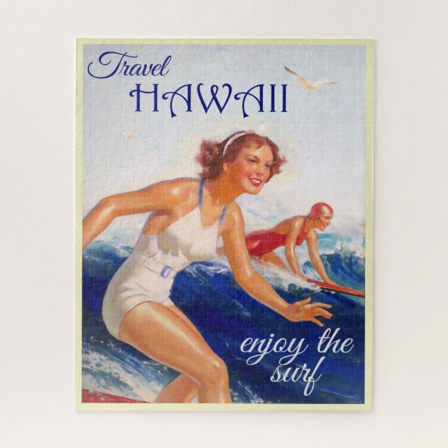 Enjoy The Surf Hawaii Travel Poster Jigsaw Puzzle (Vertical)