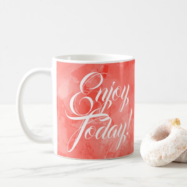 Enjoy Today Cute Orange Watercolor Motivational Coffee Mug (With Donut)