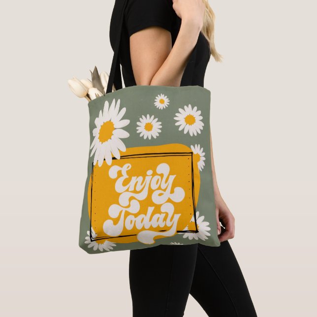 Enjoy Today Tote Bag, Flower Designed Tote Bag (Close Up)
