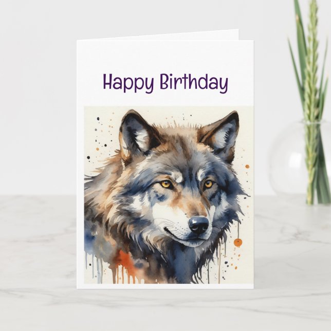 Enjoy Your Birthday Wild Wolf  Animal Card (Front)