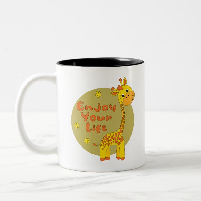 Enjoy your life Kawaii cute yellow baby giraffe  Two-Tone Coffee Mug (Left)