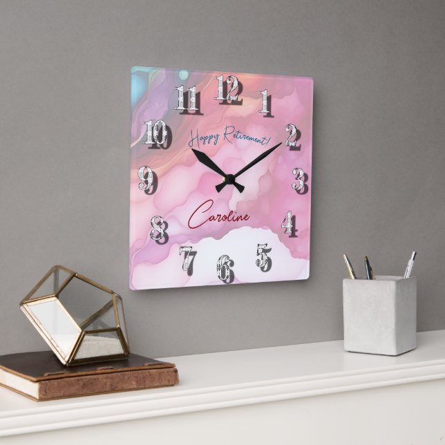 Enjoy Your Retirement Pastel Fluid Colours Square Wall Clock (Office)