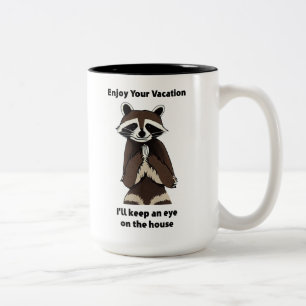 Enjoy Your Vacation Mischievious Raccoon Two-Tone Coffee Mug