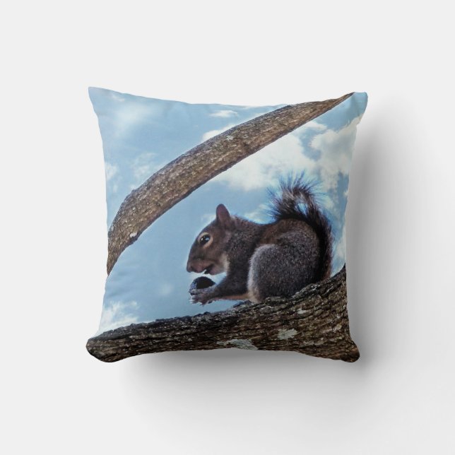 Enjoying a Nut Throw Pillow (Front)