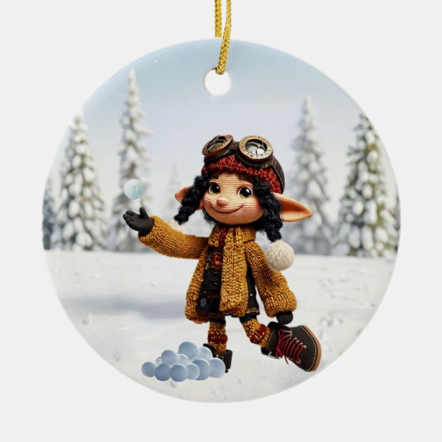 Enjoying A Snow Day Ceramic Ornament (Front)