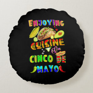 Enjoying Cuisine On Cinco de Mayo Round Pillow