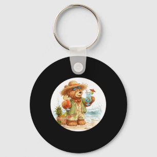 Enjoying Teddy Bear with Beach Cocktails for Keychain