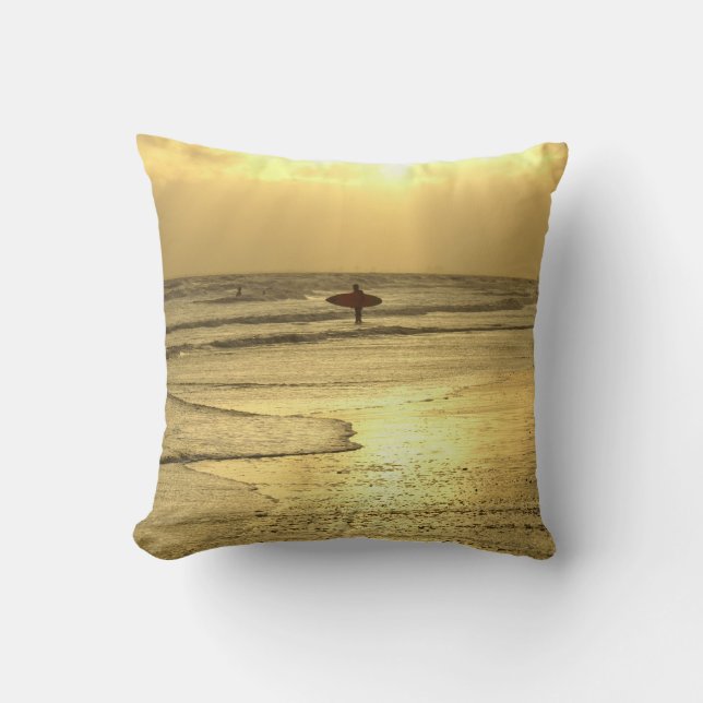 Enjoying The Beach at Sunset Throw Pillow (Front)