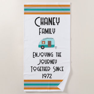 Enjoying the Journey Cousins Camp Retro Camper Beach Towel