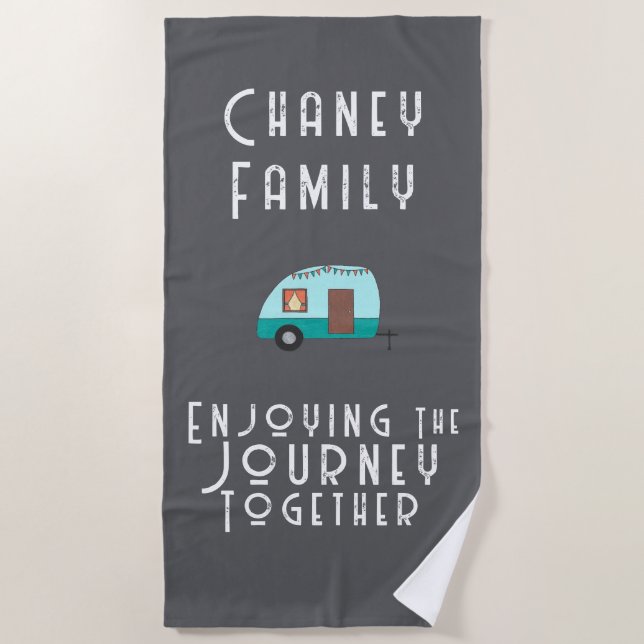 Enjoying the Journey Together Retro Camper Grey Beach Towel (Front)