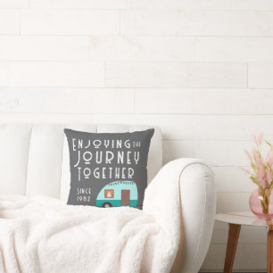 Enjoying the Journey Together Retro Camper Grey Throw Pillow