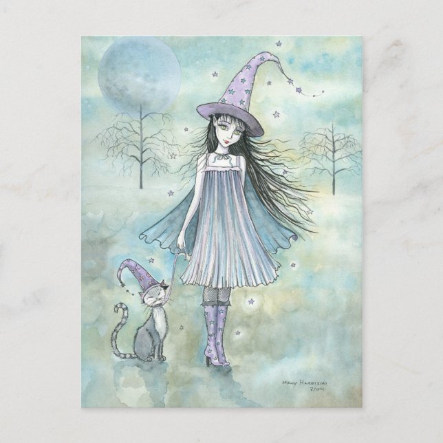Enjoying the Night  Witch Cat Postcard (Front)