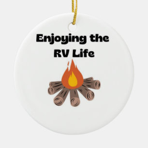Enjoying the RV Life with a Campfire on a Ceramic Ornament
