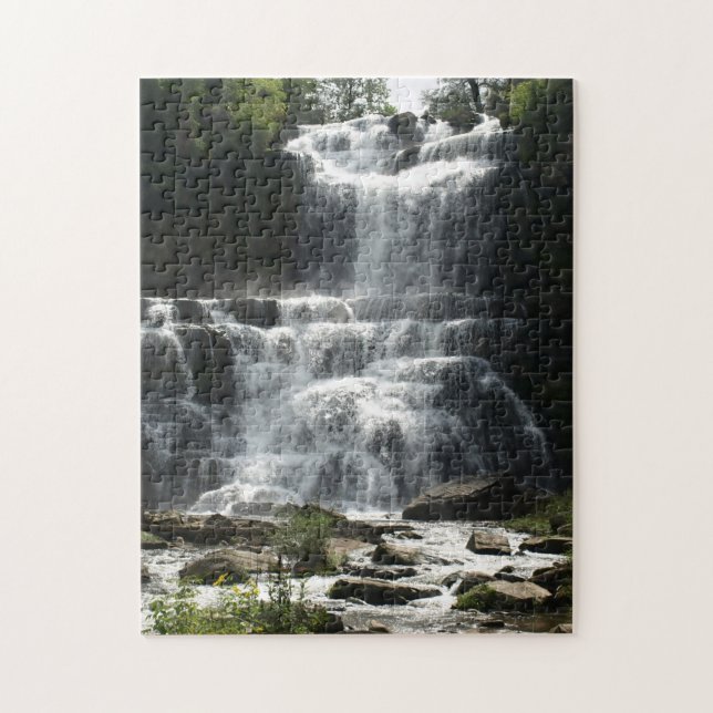 Enjoying the Waterfall created into a  Jigsaw Puzzle (Vertical)