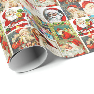 Enlarged Many Many Vintage Santas Wrapping Paper