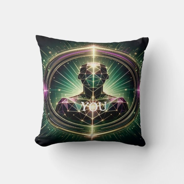 Enlightened Geometric Human" Throw Pillow (Front)
