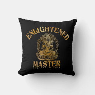 Enlightened Master - Faux Gold Foil Buddha Black Throw Pillow