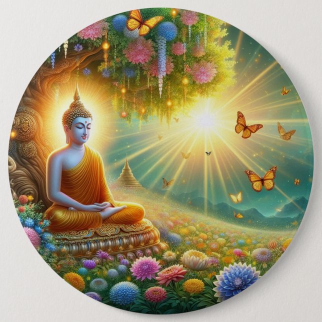 Enlightened Serenity: Lord Buddha Wallpaper 6 Inch Round Button (Front)