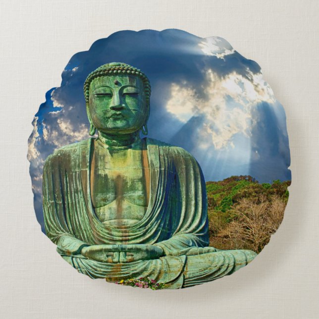 Enlightenment Meditating Buddha Round Throw Pillow (Front)