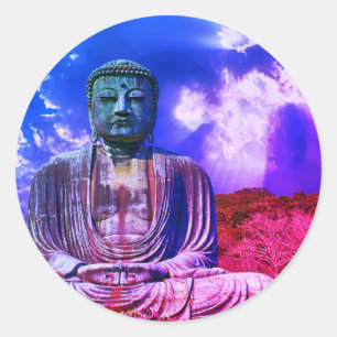 Enlightenment Meditating Buddha Statue colour Classic Round Sticker