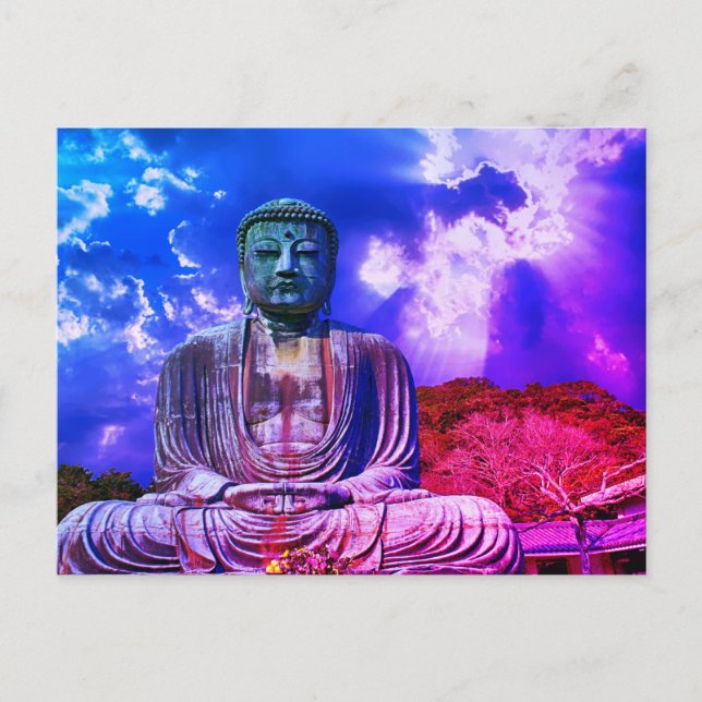 Enlightenment Meditating Buddha Statue colour Postcard (Front)