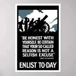 Enlist To-Day -- Lord Kitchener WWI Poster