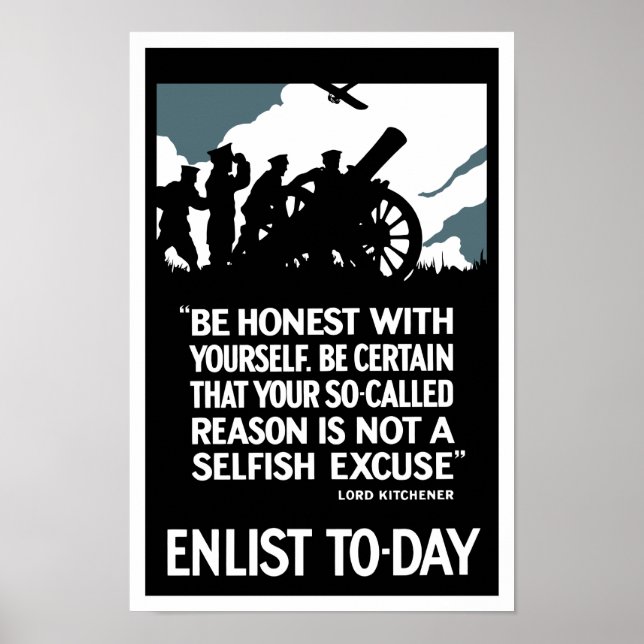 Enlist To-Day -- Lord Kitchener WWI Poster (Front)