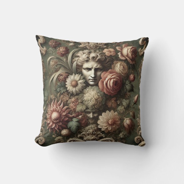Ennui Elegance – Gothic Baroque Floral Pattern Throw Pillow (Front)