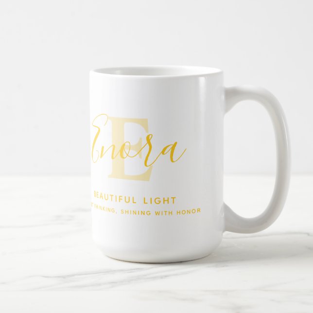 Enora text yellow name meaning monogram E Coffee M Coffee Mug (Right)
