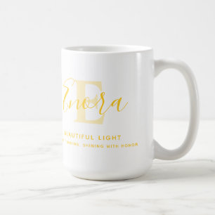 Enora text yellow name meaning monogram E Coffee M Mug
