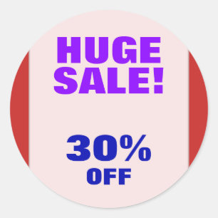 "ÉNORME VENTE !" Sticker rond "30 % OFF"