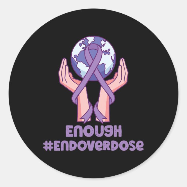 Enough Overdose Purple Ribbon Opioid Overdose Awar Classic Round Sticker (Front)