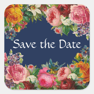 Enregistrer la date Bleu Floral Burgundy Stickers