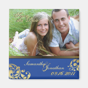 Enregistrer la date Bleu & Or Shimmer Magnet flora