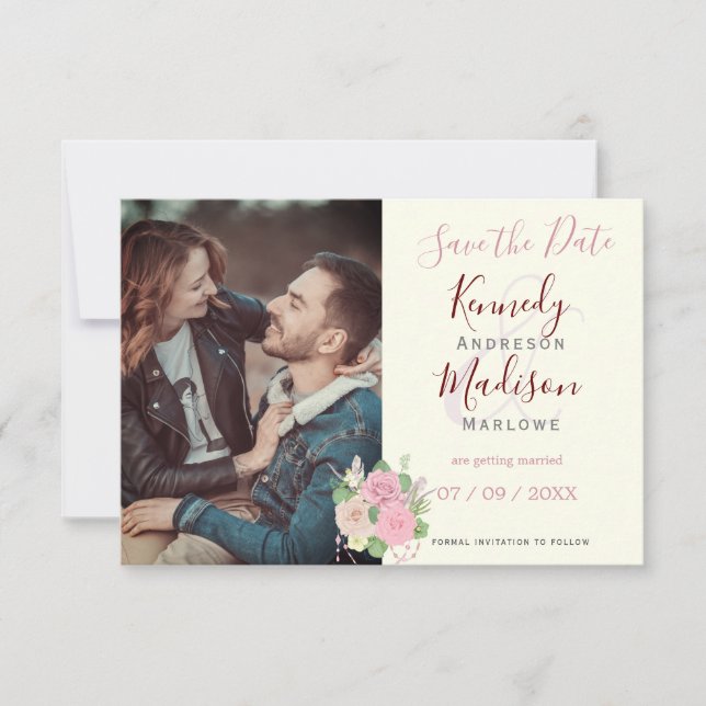 Enregistrer la date Boho Floral Pink carte postale (Devant)