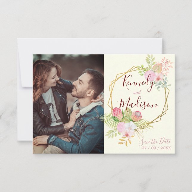 Enregistrer la date Boho Floral Pink carte postale (Devant)