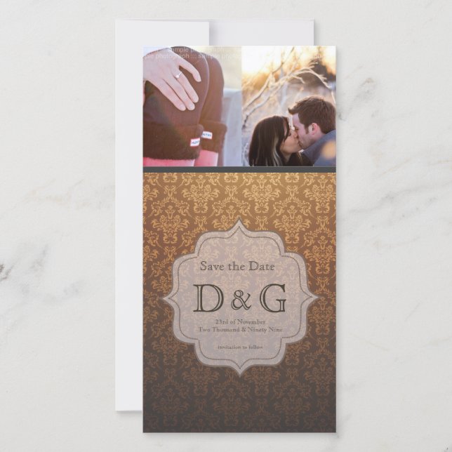 Enregistrer la date Caramel Damask Filligree Carte (Devant)