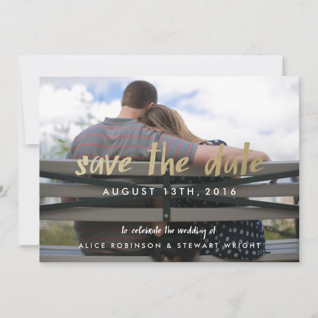 Enregistrer la date Carte photo Gold Foil Hipster (Devant)