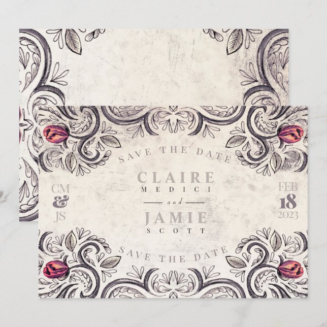 Enregistrer la date, carte plat ROSE RUSTIC (Devant / Derrière)