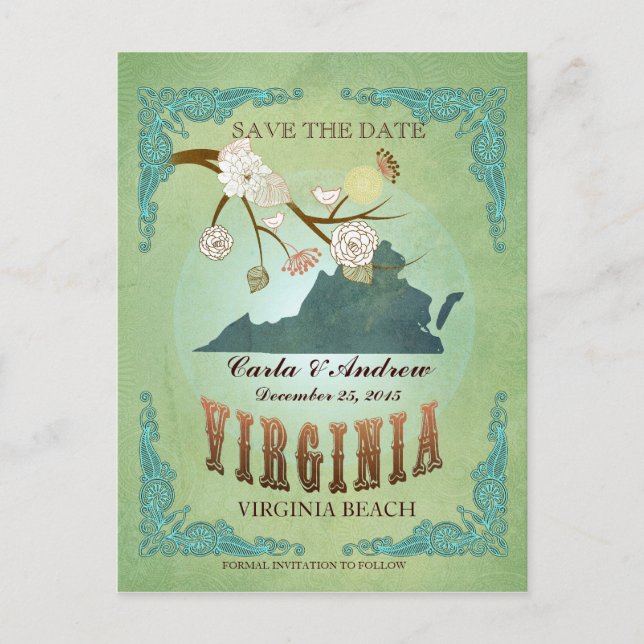 Enregistrer La Date - Carte Virginie Avec De Beaux (Devant)