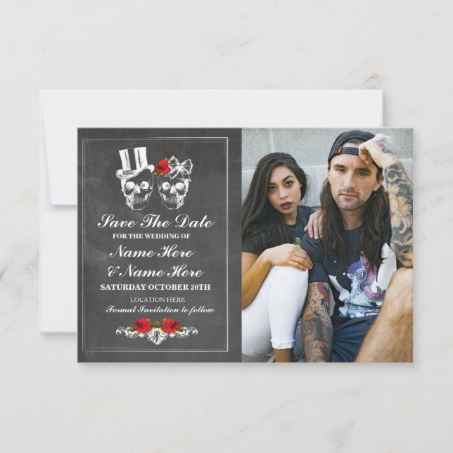 Enregistrer la date Chalk Skulls Carte photo gothi (Devant)