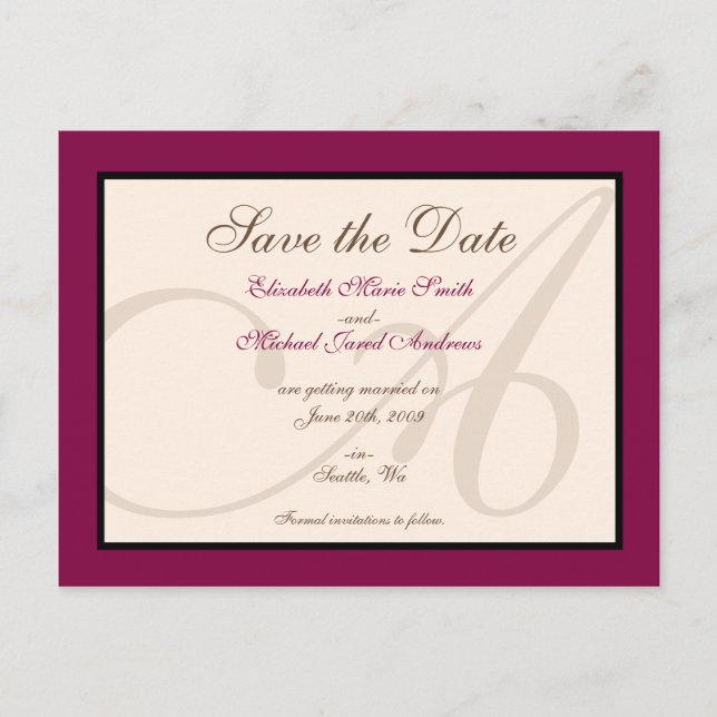 Enregistrer la date Elegant Monogram Maroon carte  (Devant)