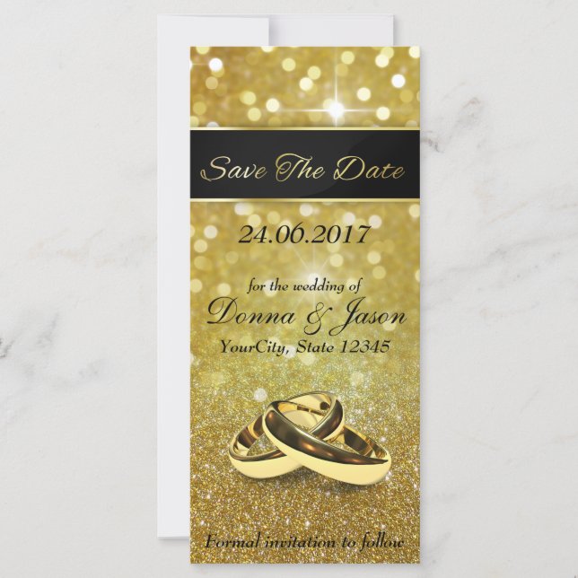 Enregistrer la date Gold Mariage anneaux - Carte r (Devant)