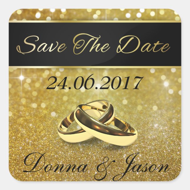 Enregistrer la date Gold Mariage anneaux - Sticker (Devant)